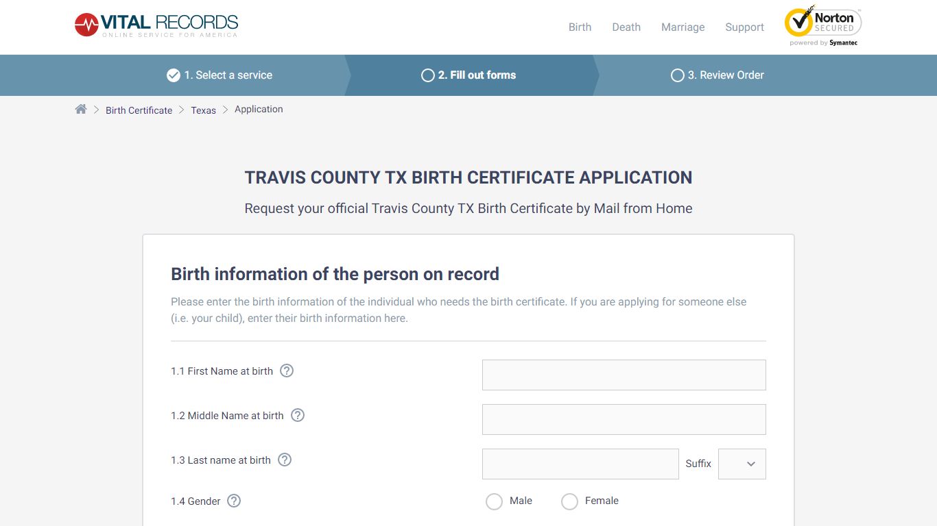 Travis County TX Birth Certificate Application