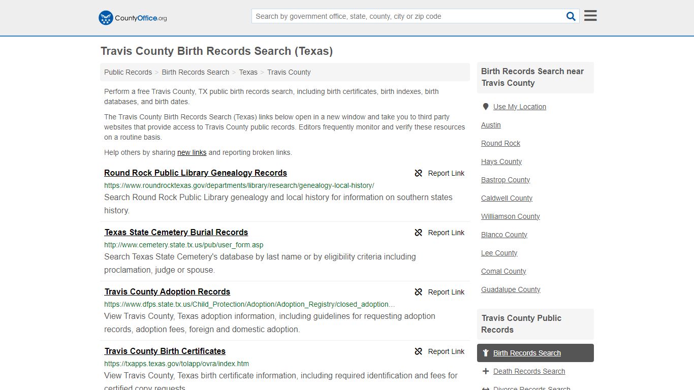 Travis County Birth Records Search (Texas) - County Office