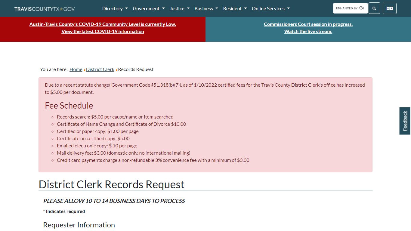 District Clerk Records Request - Travis County, Texas